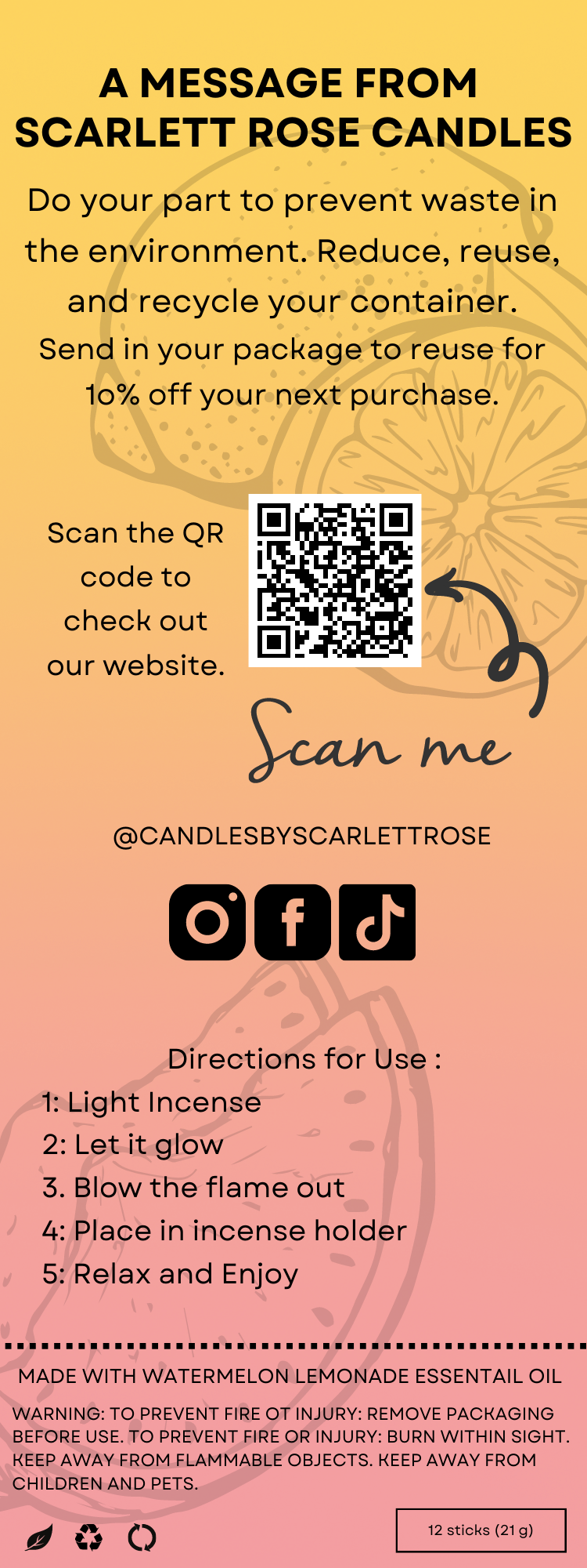 Watermelon Lemonade Incense Sticks